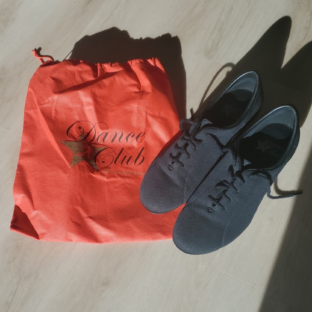 Gray Dance Shoes with Red Bag